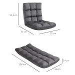 Golvstol Golvfåtölj Grå av Metall och Skum för Avkoppling 3-i-1 Fällbart Ryggstöd med 13 Lägen Sittdyna Bekväm 55 x 71 x 53,5 cm