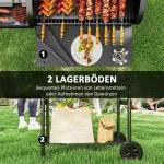 Kolgrill BBQ Rökare med Lock Svart av Stål för Trädgård och Camping Mobil Grillvagn med Termometer 109 x 60 x 120 cm