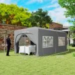 Lusthus Paviljong Pop-Up Partytält Ljusgrå av Polyester och Metall för Trädgård och Camping Vintertätt Tält med 6 Sidopaneler 3 x 6 m