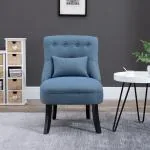 TV-Fåtölj i Blått Linnetyg, Bekväm Relaxstol med Ryggkudde och Träben, Elegant Vilostol för Vardagsrum, Blå, 52,5 x 69 x 77 cm
