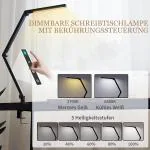 Skrivbordslampa med Klämfäste Svart Metall och Plast för Kontor LED Arbetslampa med Justerbar Arm och Ljusstyrka Ögonvänlig Belysning Modern Design