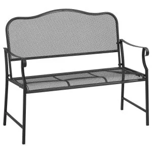 Trädgårdsbänk i Metall 2 Personer, Robust Parkbänk med Ryggstöd, Väderbeständig Utemöbel för Trädgård, Svart, 113 x 58 x 98 cm