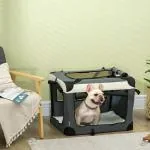 Transportväska Prisvärd Grå Tyg för Hund och Katt med Hopfällbar Design och Tre Dörrar Stabil Box för Resor och Transport 70 x 51 x 50 cm