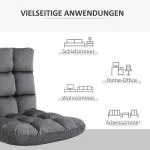 Golvstol Golvfåtölj Grå av Metall och Skum för Avkoppling 3-i-1 Fällbart Ryggstöd med 13 Lägen Sittdyna Bekväm 55 x 71 x 53,5 cm