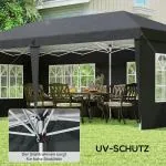Pop-up Paviljong med 4 Sidoväggar och Fönster för Event och Fest Hållbar och Vattentät Svart Polyester 3 x 6 m