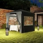Lusthus Paviljong Pop-Up Partytält Mörkgrå av Polyester och Metall för Trädgård och Camping Vintertätt Tält med 4 Sidopaneler 2,5 x 2,5 m