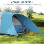 Campingtält Tunneltält för 6 Personer Blå av Polyester för Trädgård och Uteplats Vattenavvisande Familjetält med Fönster