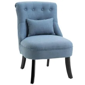 TV-Fåtölj i Blått Linnetyg, Bekväm Relaxstol med Ryggkudde och Träben, Elegant Vilostol för Vardagsrum, Blå, 52,5 x 69 x 77 cm