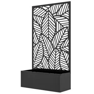 Blomlåda Väggmonterad Planter med Spaljé Svart av Metall för Trädgård och Balkong Upphöjd Bäddkruka för Klätterväxter 61 x 23 x 113 cm