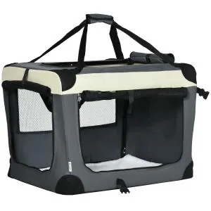 Transportväska Prisvärd Grå Tyg för Hund och Katt med Hopfällbar Design och Tre Dörrar Stabil Box för Resor och Transport 70 x 51 x 50 cm