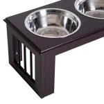Upphöjd Matbar Rostfria Skålar Ergonomisk Matstation för Hundar MDF Skonar Nacke och Rygg Kaffebrun 58,4 X 30,5 X 25,4 Cm