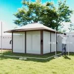 Gazebo 4x4 m – Vattentätt Hopfällbart Partytält med UV 50+ Skydd och Meshväggar – Höjdjusterbart Trädgårdstält med Bärväska och Sandsäckar – Beige Tält för Trädgård, Festival och Camping