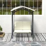 Hammock Trädgårdsgunga 2-Sits Krämvit av Tyg ve Metall för Trädgård ve Terrass Gungbänk med Justerbart Solskydd 220 kg 150 x 120 x 182 cm
