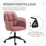 Skrivbordsstol Ergonomisk med Justerbar Höjd i Sammetsoptik för Kontor Ergonomisk och Stabil Rosa Tyg och Metall upp till 120 kg