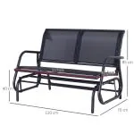 Gungstol Trädgårdsbänk Svart Metall för Trädgård och Terrass 2-Sits Parkbänk Väderbeständig och Bekväm 120 X 70 X 88 Cm