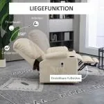 Elektrisk Relaxstol Fåtölj Kräm av Konstläder och Metall för Vardagsrum Massagestol med Ståhjälp och USB Fjärrkontroll