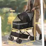 Hundvagn Husdjursvagn Hopfällbar Buggy för Små Hundar och Katter Svart av Oxford Tyg och Stål Transportvagn med Korg 76,5 x 52 x 95 cm