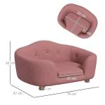 Lyxig Hundsoffa i Rosa Plysch, Elegant Hundbädd med Träben och Ryggficka, Bekväm Sovplats för Små Hundar, Rosa, 70 x 47 x 30 cm