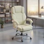 Kontorsstol med Fotstöd Beige Tyg för Hemmakontor Skrivbordsstol med Liggläge och Hög Rygg Bekväm och Ergonomisk 64x73x120 cm