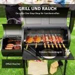 Kolgrill BBQ Rökare med Lock Svart av Stål för Trädgård och Camping Mobil Grillvagn med Termometer 109 x 60 x 120 cm