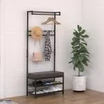 Klädhylla med Bänk Klädhängare Skohylla Metall 2 Skohyllor och Sits för Hall och Entré 72,5 X 35 X 180 Cm
