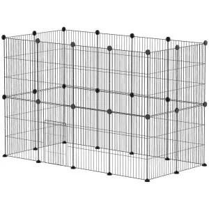 Utomhusinhägnad Smådjursbur med Dörr Svart av Stål och Nät för Kaniner och Marsvin Inhägnad för Inomhusbruk 120 x 60 x 80 cm
