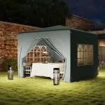 Lusthus Paviljong Pop-Up Partytält Ljusgrå av Polyester och Metall för Trädgård och Camping Vintertätt Tält med 4 Sidopaneler 3 x 3 m