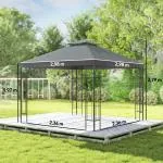 Lusthus Trädgårdspaviljong med Dubbeltak Mörkgrå av Metall ve Tyg för Trädgård ve Terrass Partytält med UV-Skydd 3 x 3 m