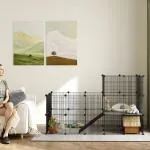 Smådjursbur Inhägnad med 39 Paneler Svart av Metall för Kaniner och Marsvin Utomhusinhägnad med Ramp 140 x 70 x 105 cm