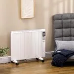 Elektrisk Värme element med Hjul, Portabel Värmare med Fjärrkontroll och Timer, Effektiv Uppvärmning för 15 m², Vit, 75 x 7,5 x 58,5 cm, 2000 W
