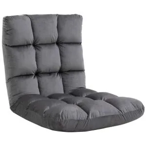 Golvstol Golvfåtölj Grå av Metall och Skum för Avkoppling 3-i-1 Fällbart Ryggstöd med 13 Lägen Sittdyna Bekväm 55 x 71 x 53,5 cm