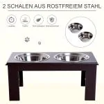 Upphöjd Matbar Rostfria Skålar Ergonomisk Matstation för Hundar MDF Skonar Nacke och Rygg Kaffebrun 58,4 X 30,5 X 25,4 Cm
