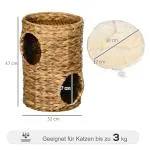 Skraptunna Katttorn Ljusbrun av Vattenhyacint och Stål för Katter med 2 Nivåer och Kudde Klösmöbel för Lek och Avkoppling Kompakt 47 cm