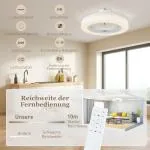 Takfläkt med LED-lampa och Fjärrkontroll samt 6 Hastigheter och Tyst Motor för Sovrum och Vardagsrum Ergonomisk och Modern Vit Metall