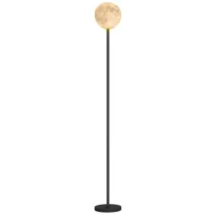 Golvlampa med Månskärm, Fotkontakt och 3 Färgtemperaturer i Metall, Svart