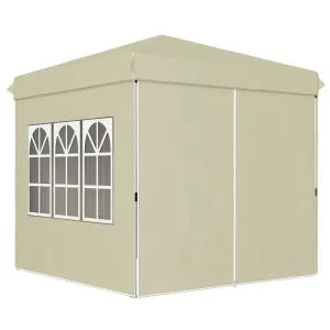 Lusthus Partytält Pop-Up Paviljong Krämvit av Polyester och Metall för Trädgård och Camping Vintertätt Tält med 4 Sidopaneler 2,5 x 2,5 m