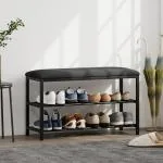 Skobänk med Sittdyna och Förvaring Svart Spånskiva för Hall och Entré Praktisk Hallmöbel med Skohylla och Öppna Fack Bekväm Sittplats 81 x 31 x 50 cm