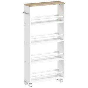 Rullvagn Smal med 4 Hyllplan Natur Bambu för Kök och Badrum Hylla på Hjul Platsbesparande Förvaring 45x15x91 cm