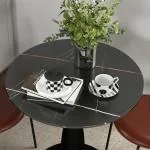 Matbord Köksbord Svart av Stål och MDF för Kök och Matsal Runt Bord för 2 Personer Ø 70 x 74 cm