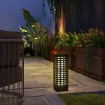 Sollampa Rottinglampa Svart av Plast och Rotting för Uteplats och Trädgård Vattentät LED Trädgårdslampa med Ljussensor Automatisk 15,5 x 15,5 x 46 cm