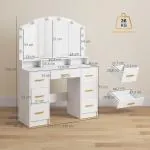 Sminkbord Hollywood med Belysning Vit MDF för Sovrum Sminkset med 10 LED-Lampor och Spegel 7 Lådor och Fack Rymlig Förvaring Modern
