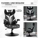 Ergonomisk Gamingstol i Konstläder, Bekväm Datorstol med Vippfunktion, Sportig Design för Spel och Arbete, Svart/Vit, 67 x 75 x 106-112 cm