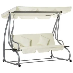 3-Sitsig Hammock med Soltak, Bekväm Trädgårdsgunga med Justerbar Vinkel, Väderbeständig Hängsoffa för Avkoppling, Beige, 200 x 120 x 164 cm