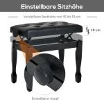 Höjdjusterbar Pianopall med Konstläderkudde, Keyboardpall för Klaviatur, 64 x 35 x 45–55 cm, Svart