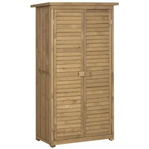 Trädgårdsskåp Redskapsbod Trä med Taklucka och Lamelldörrar Gran Praktisk Förvaring 87 X 46,5 X 160 Cm