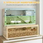 Hamsterbur 3 Våningar Naturfärgad Trä och Plexiglas för Smådjur Stor Bur med Hus och Tillbehör Rymlig Design och God Ventilation