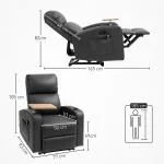 Relaxfåtölj Massagestol med Liggfunktion Svart av Mikrofiber för Vardagsrum Vilstol med Fjärrkontroll och Mugghållare