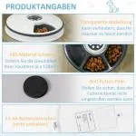 Automatisk Foderautomat för Husdjur, Programmerbar Matare med 6 Fack, LCD-Display och Timer för Katt och Hund, Vit/Grå
