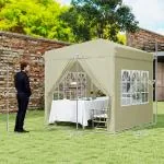 Lusthus Partytält Pop-Up Paviljong Krämvit av Polyester och Metall för Trädgård och Camping Vintertätt Tält med 4 Sidopaneler 2,5 x 2,5 m