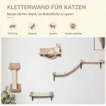 Väggmonterat Klösträd Set, Komplett Klösmöbel med Hängmatta och Trappa, Platsbesparande Aktivitetscenter för Katter, Ljusbrun